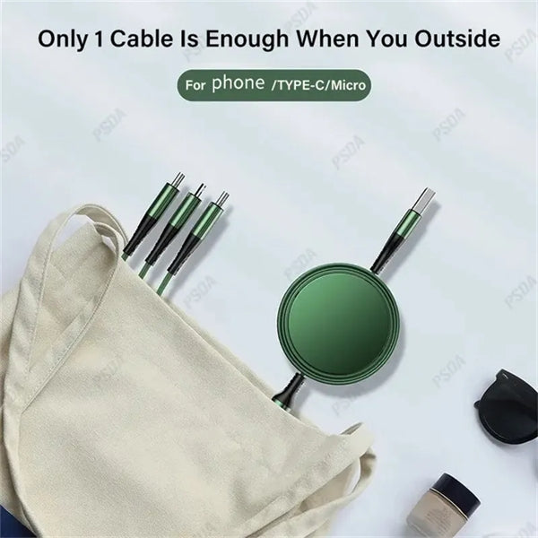 Multi Charging Retractable 3 in 1 Phone Charger Cord 4ft