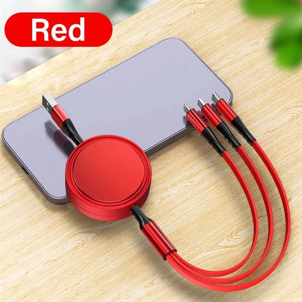 Multi Charging Retractable 3 in 1 Phone Charger Cord 4ft