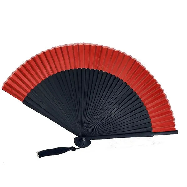 Retro Style Red Black Hand Held Bamboo Folding Fan
