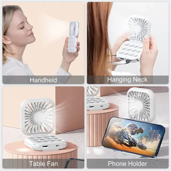 Charging Phone Stand Hanging Neck Holding Mini Desktop Fan
