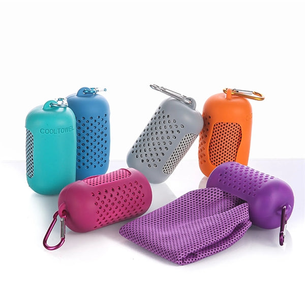 Quick Drying Microfiber Cooling Towel with Silicone Case