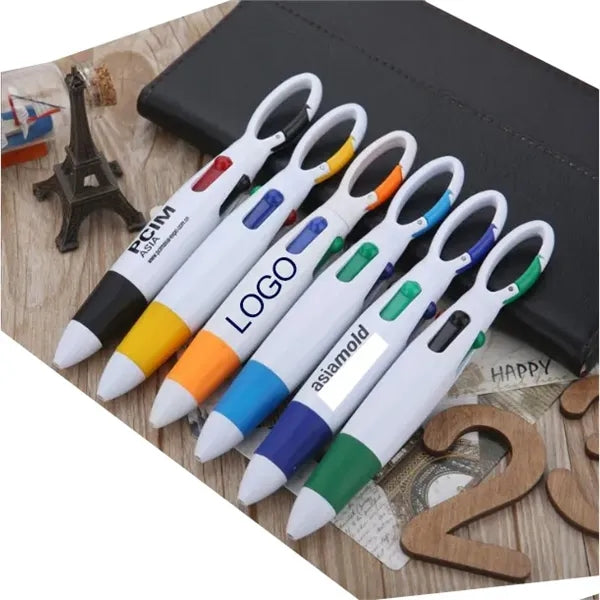 4-in-1 Multicolor Retractable Pen w/ Carabiner