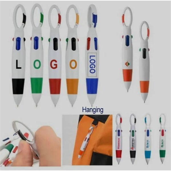 4-in-1 Multicolor Retractable Pen w/ Carabiner