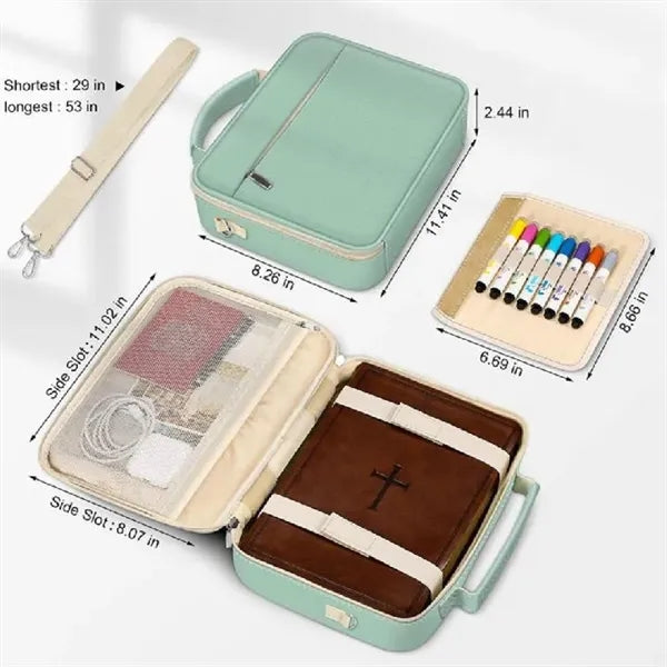 Bible Cover Church Bag with Pen Slots and Shoulder Strap