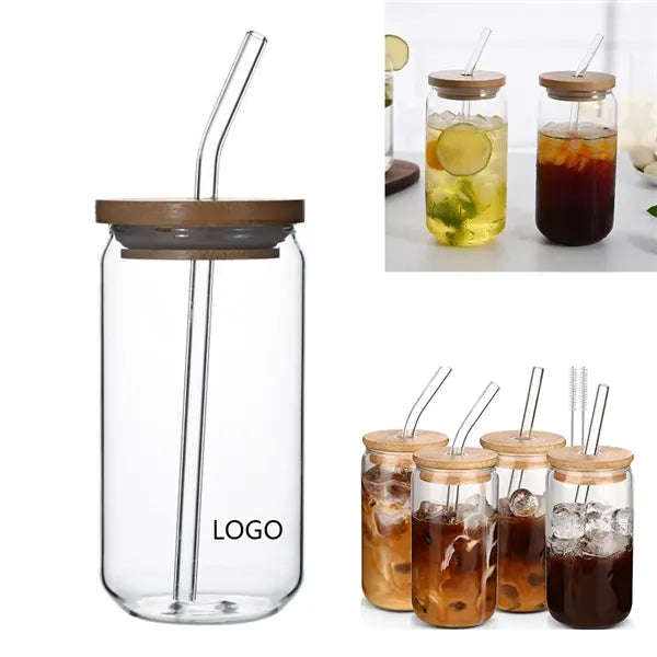 16oz Glass Cups with Lids and Straws