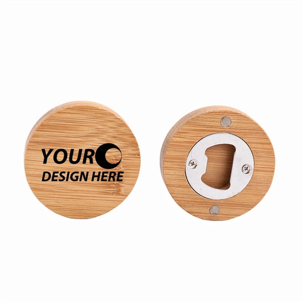 Round Bamboo Bottle Opener Magnet
