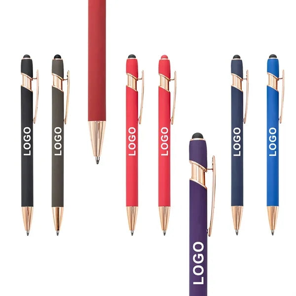 A 2 In 1 Metal Stylus Ballpoint Pens With Soft Touch Click