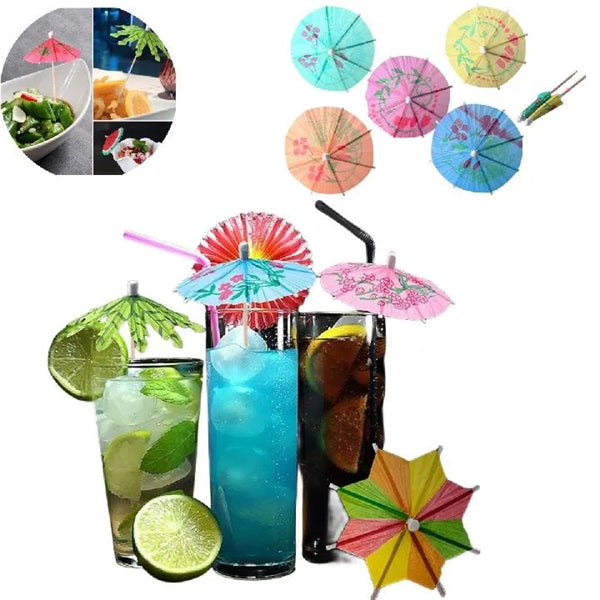 Full Color Decorative Paper Cocktail Umbrellas w/ wood picks