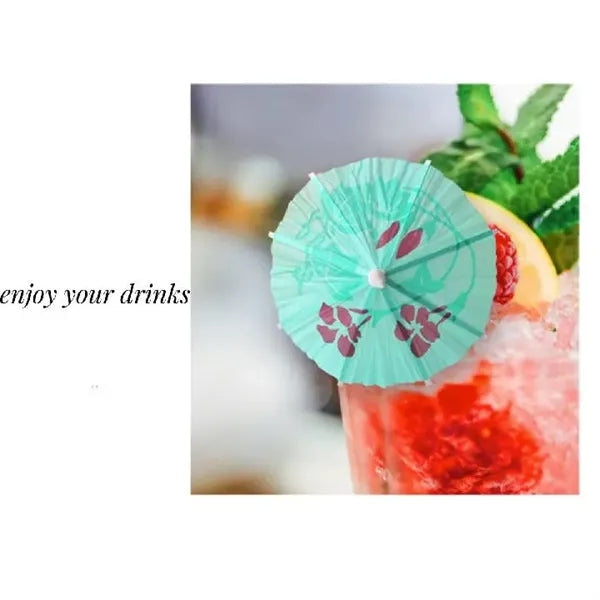 Full Color Decorative Paper Cocktail Umbrellas w/ wood picks