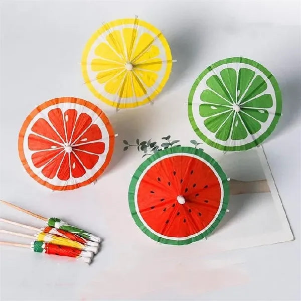 Full Color Decorative Paper Cocktail Umbrellas w/ wood picks