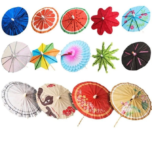 Full Color Decorative Paper Cocktail Umbrellas w/ wood picks