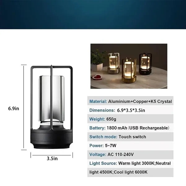 Portable Crystal Lantern Table Lamp