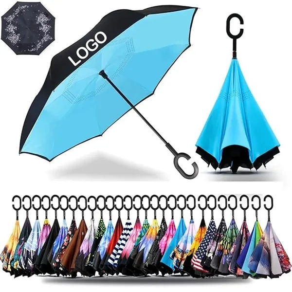 Inverted Reverse Upside Down Umbrella With C-Shape Handle