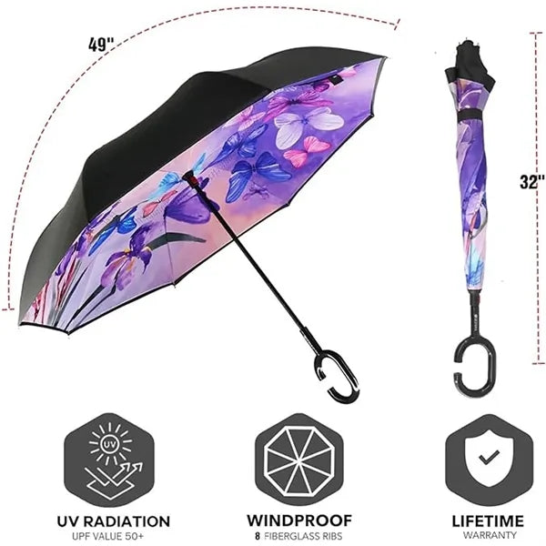Inverted Reverse Upside Down Umbrella With C-Shape Handle