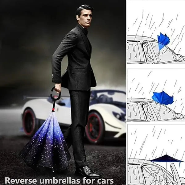 Inverted Reverse Upside Down Umbrella With C-Shape Handle