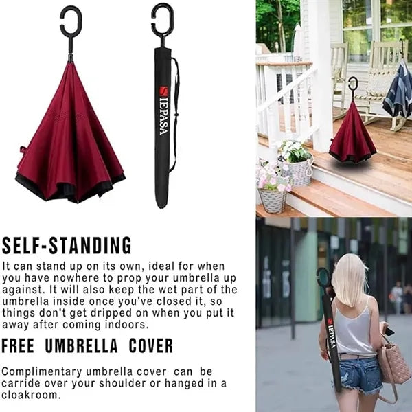 Inverted Reverse Upside Down Umbrella With C-Shape Handle