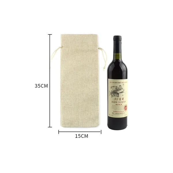 Linen Wine Bottle Jute Drawstring Bag