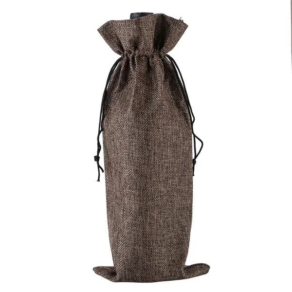 Linen Wine Bottle Jute Drawstring Bag
