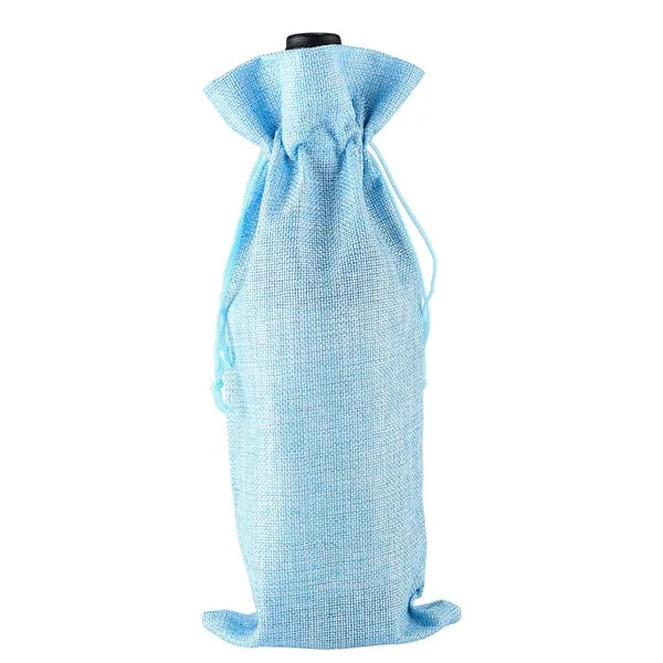 Linen Wine Bottle Jute Drawstring Bag