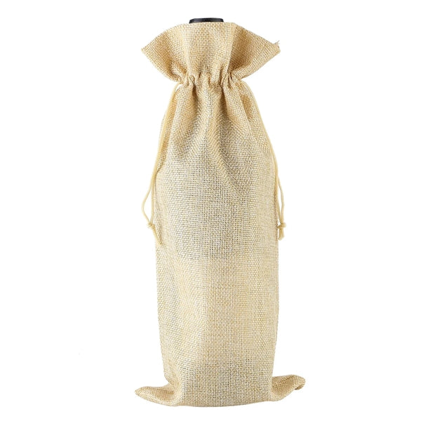 Linen Wine Bottle Jute Drawstring Bag