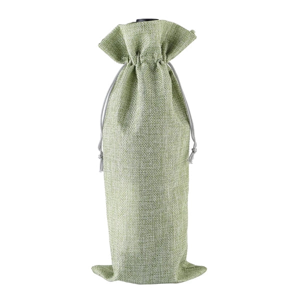 Linen Wine Bottle Jute Drawstring Bag