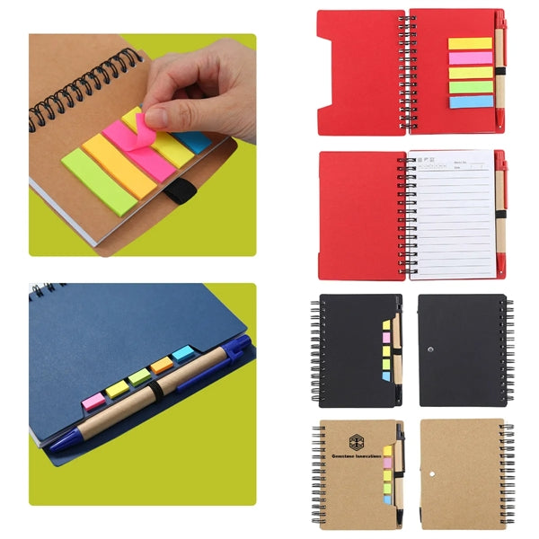 Pocket Spiral Lined Notebook with Pen and Colored Index Tabs