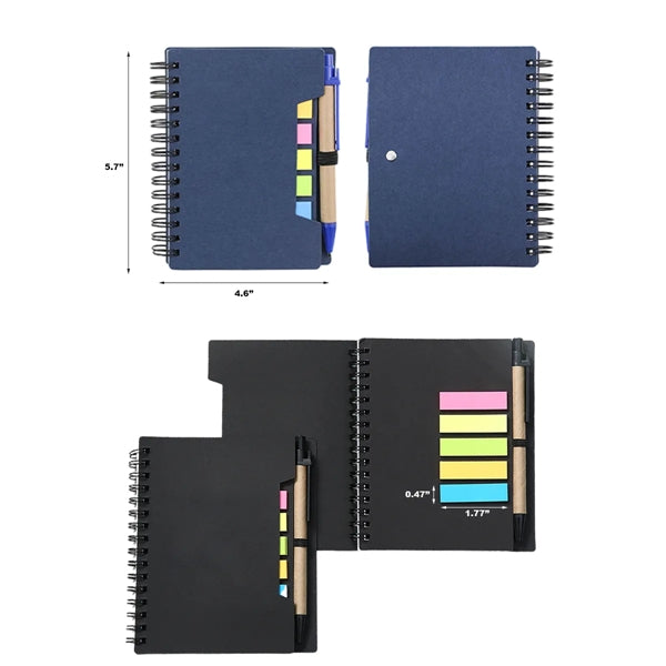 Pocket Spiral Lined Notebook with Pen and Colored Index Tabs