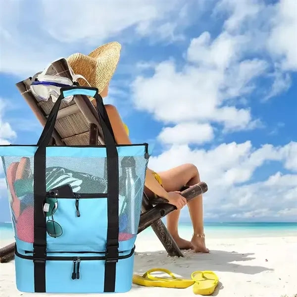 Portable Mesh Beach Cooler Tote Bag For Women Men