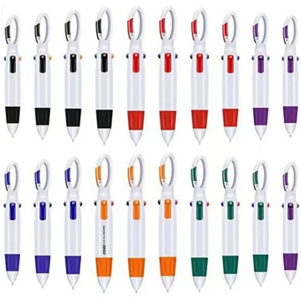 4-Color Multicolor Ballpoint Pens with Carabiner Keychain