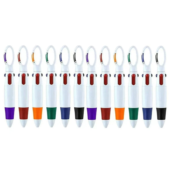 4-Color Multicolor Ballpoint Pens with Carabiner Keychain