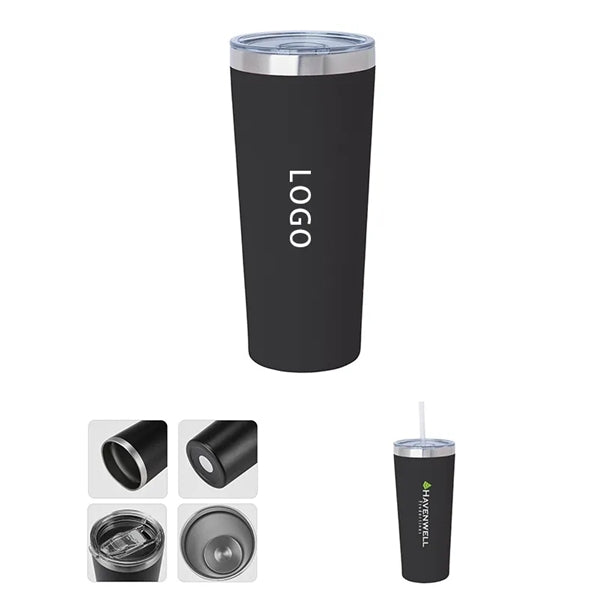 22 Oz Stainless Double-Wall Tumbler W/Straw
