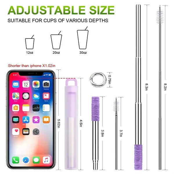 Portable Telescopic Stainless Steel Straws With Keychain C