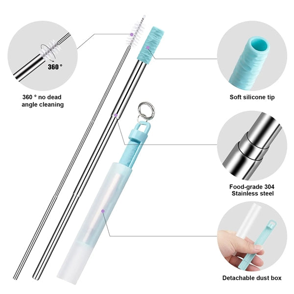 Portable Telescopic Stainless Steel Straws With Keychain C