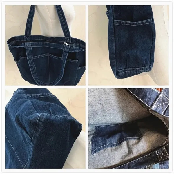 Denim Men's And Women's Canvas Large Tote Bag