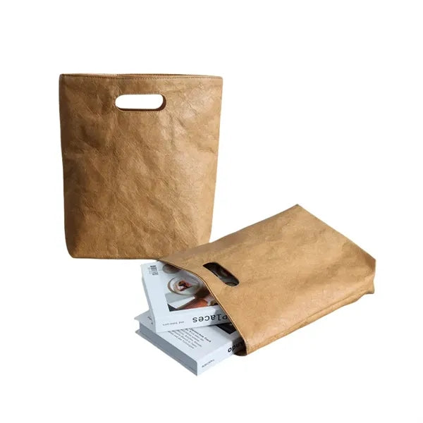 Washable Portable Brown Dupont Tyvek Kraft Paper Tote Bag