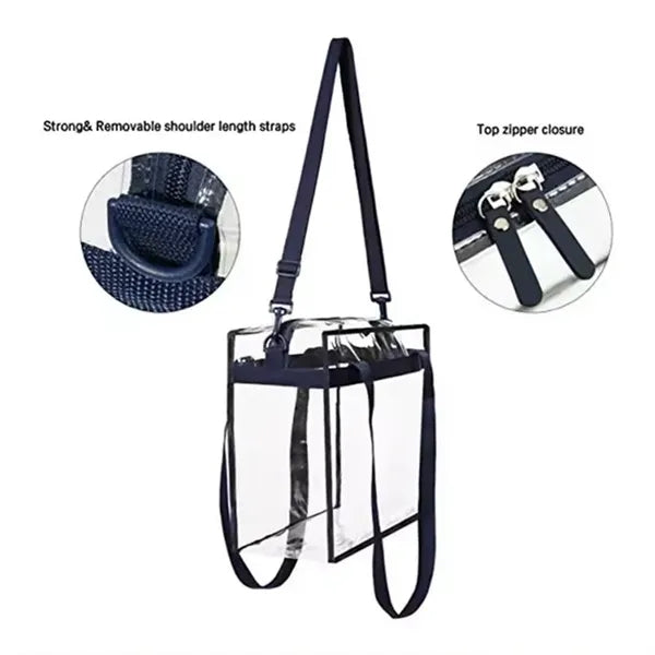 Clear Tote Bag with Zipper and Adjustable Strap