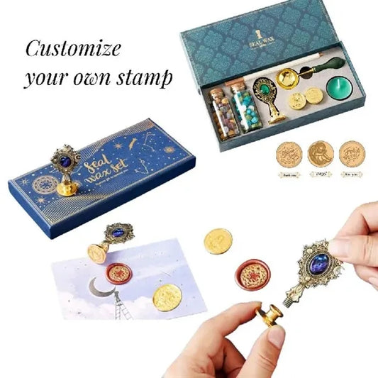 Vintage Metal Handle Wax Seal Stamp Set Gift Box