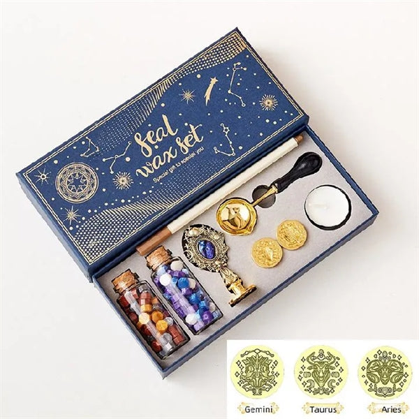 Vintage Metal Handle Wax Seal Stamp Set Gift Box