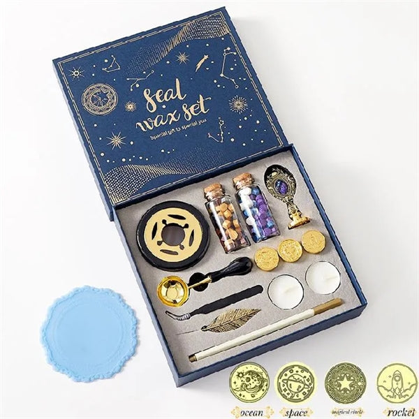 Vintage Metal Handle Wax Seal Stamp Set Gift Box