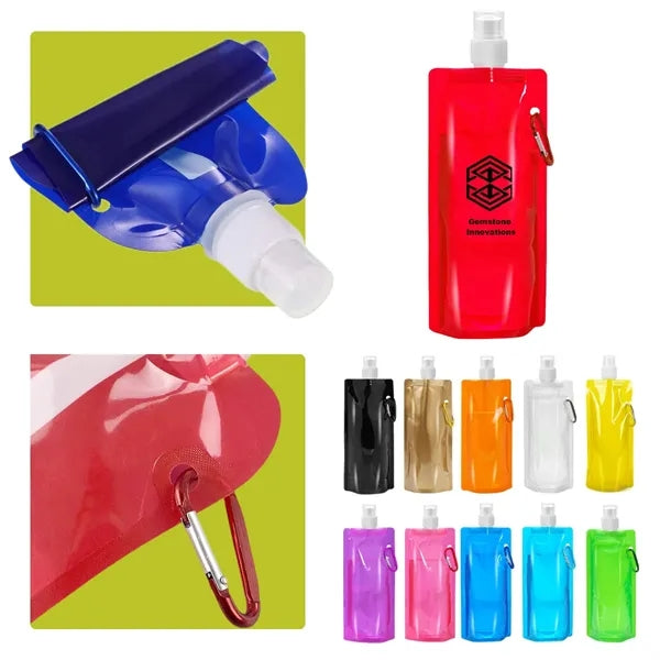 16oz Collapsible Travel Water Bottle with Carabiner Clip