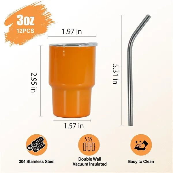 3oz Mini Tumbler Shot Glass with Straw and Lid