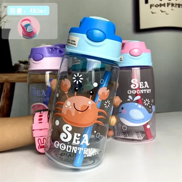 Kids Plastic Water Bottle with Spill-Proof Lid