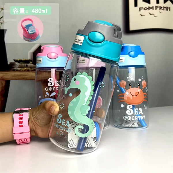 Kids Plastic Water Bottle with Spill-Proof Lid
