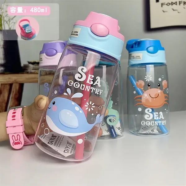 Kids Plastic Water Bottle with Spill-Proof Lid