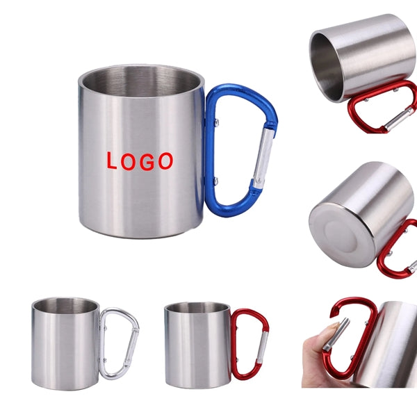 8Oz Stainless Steel Portable Mug With D-Ring Carabiner Hook