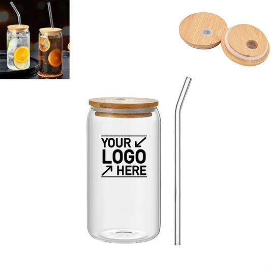 16 Oz Glass Pint W/ Straw & Bamboo Lid & Box