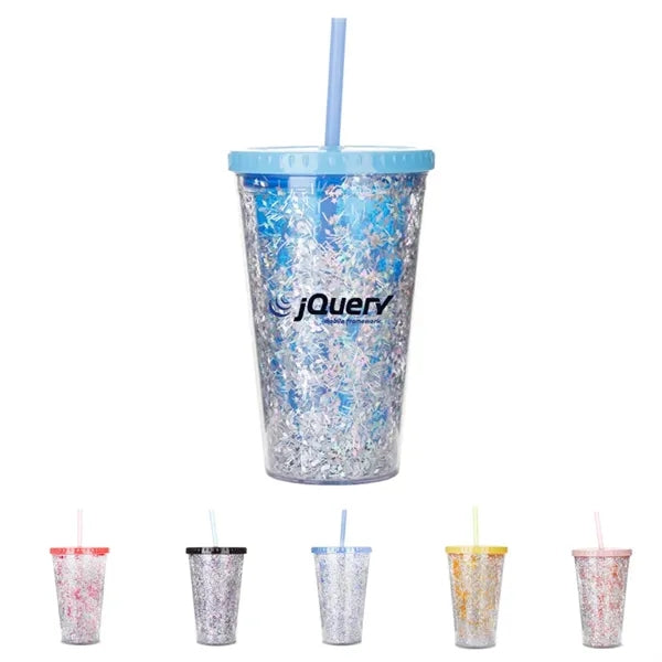 Glitter Coffee Mug with Lid and Straw