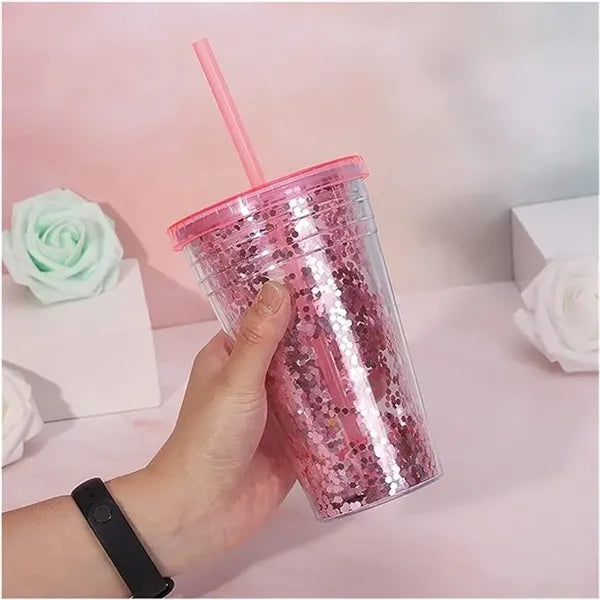 Glitter Coffee Mug with Lid and Straw