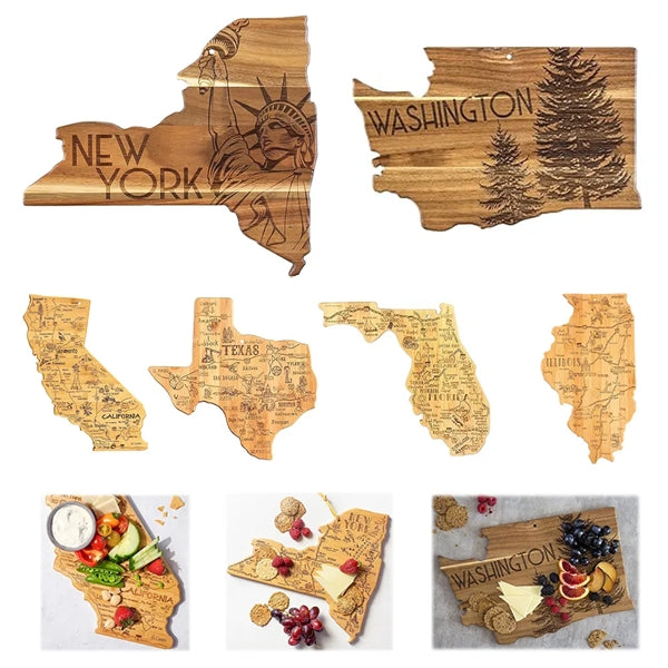 U.S. State Shaped Bamboo Cutting Board