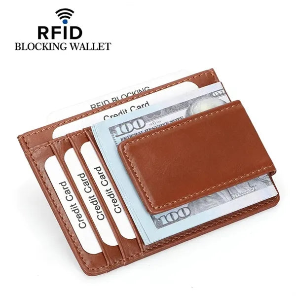 RFID Blocking Leather Card Holder Slim Front Pocket Wallet